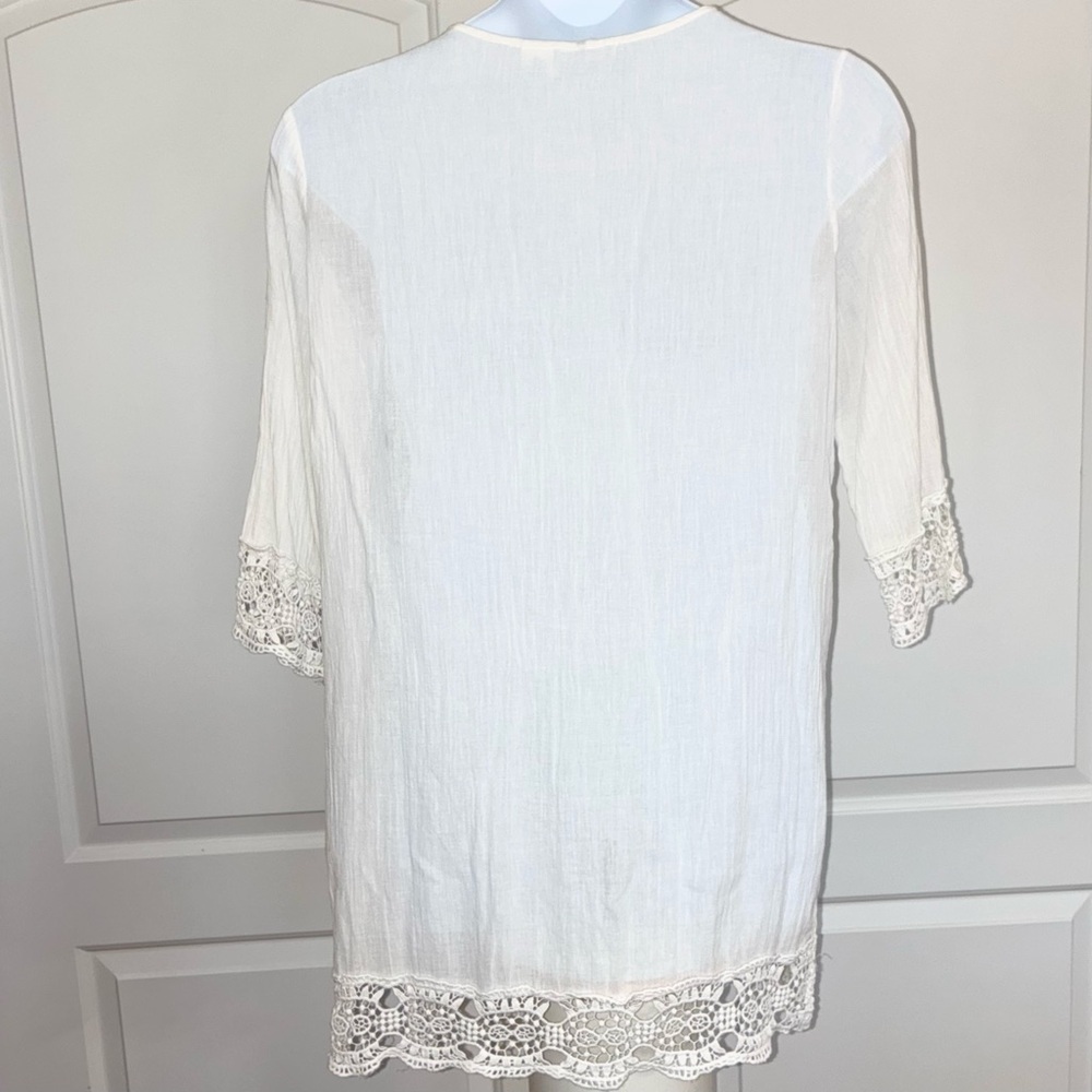 Sigrid Olsen Women’s Swim Cover Up Linen V-Neck Crochet Trim Large gauzy light - Picture 5 of 8